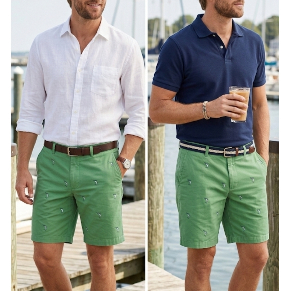 Brooks Brothers Green Men's Bermuda Shorts With Marlin Logo